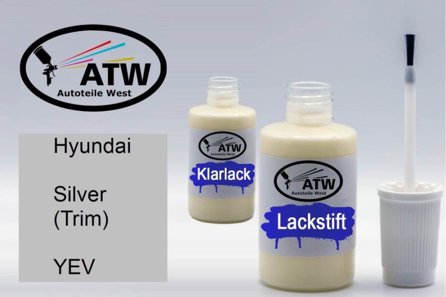 Hyundai, Silver (Trim), YEV: 20ml Lackstift + 20ml Klarlack - Set, von ATW Autoteile West.